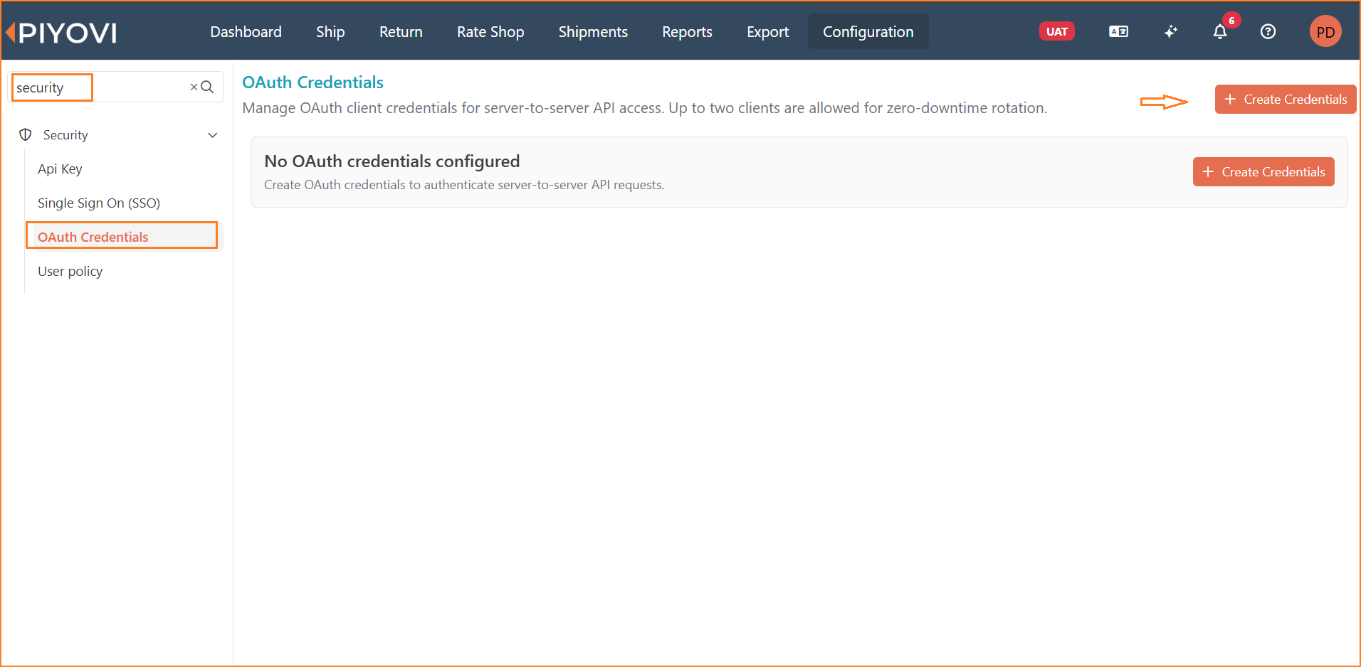 OAuth Credentials page with Create Credentials button.png