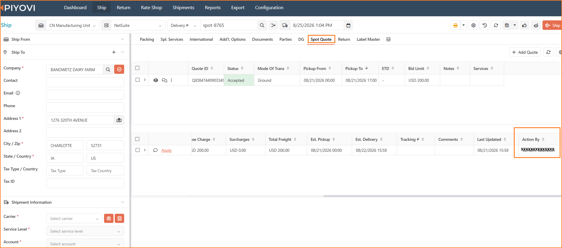 Spot Quote Bid Grid showing the new Action By column with the name of the user who accepted or rejected the bid.png