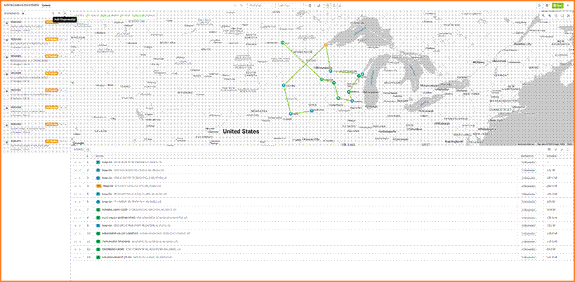 Saved run reopened in the run builder with status Created and its shipments In Progress
